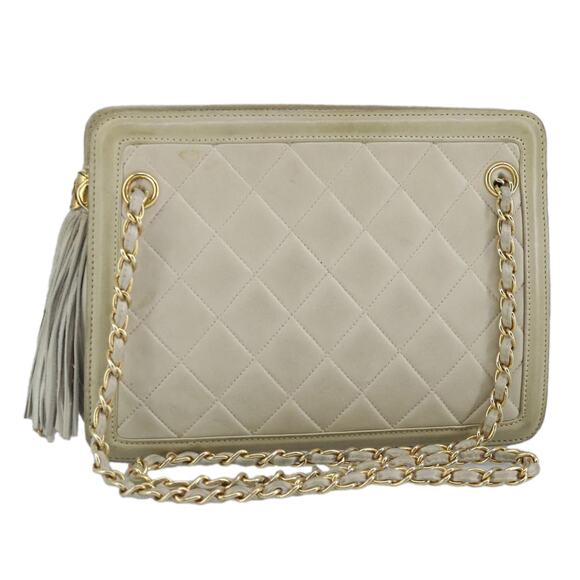 CHANEL Matelasse Chain Shoulder Bag Lamb Skin Beige Gold CC - Picture 1 of 16